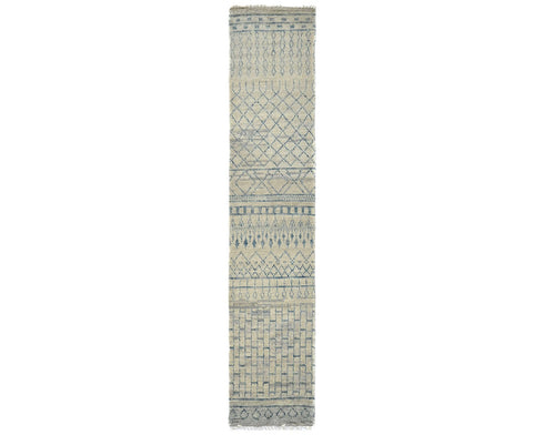 13 Feet Moroccan Beige Hand Woven Wool Runner Rug